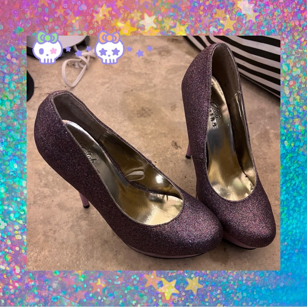 Purple glitter heels